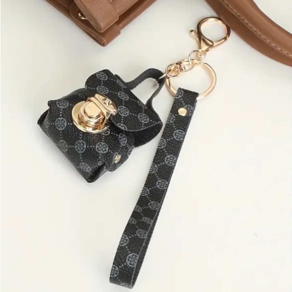 Mini Purse Keychain/Bag Charm Black,Grey & Gold